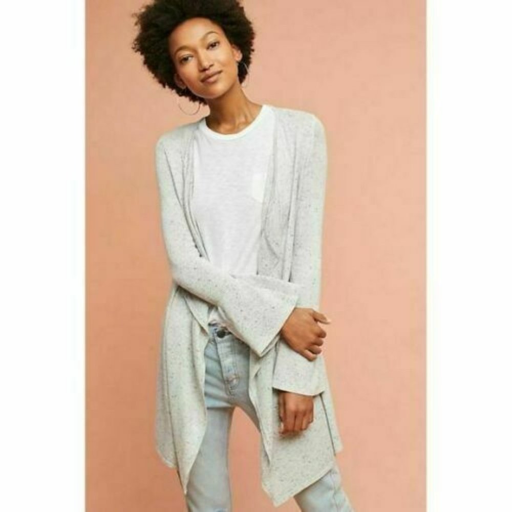 Moth Anthropologie Lyra Gray Speckle Bell Sleeve Cardigan Sweater Size Small
